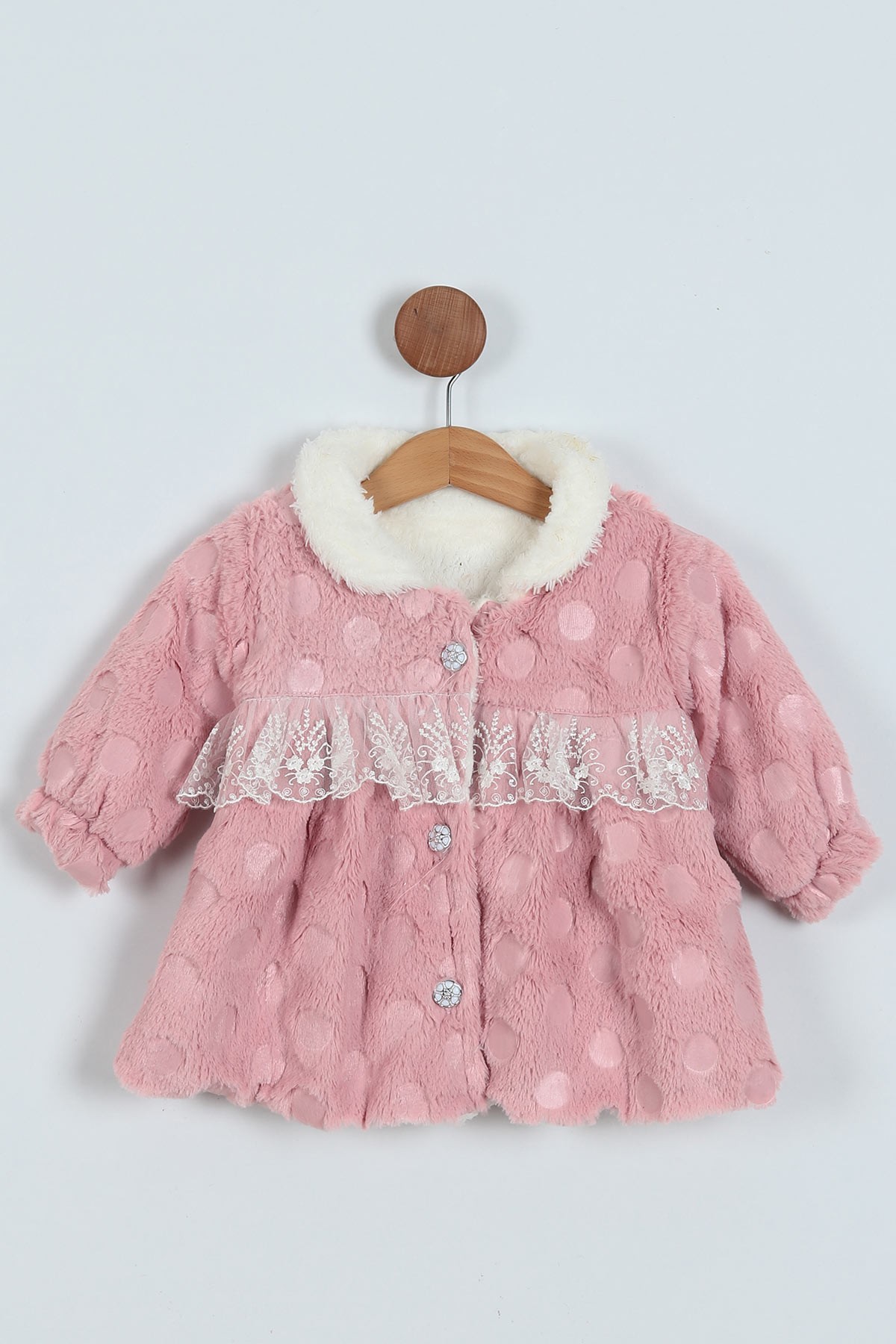 Gül Kurusu (1-3 Yaş) Düğmeli Kürklü Kız Bebe Mont 223318