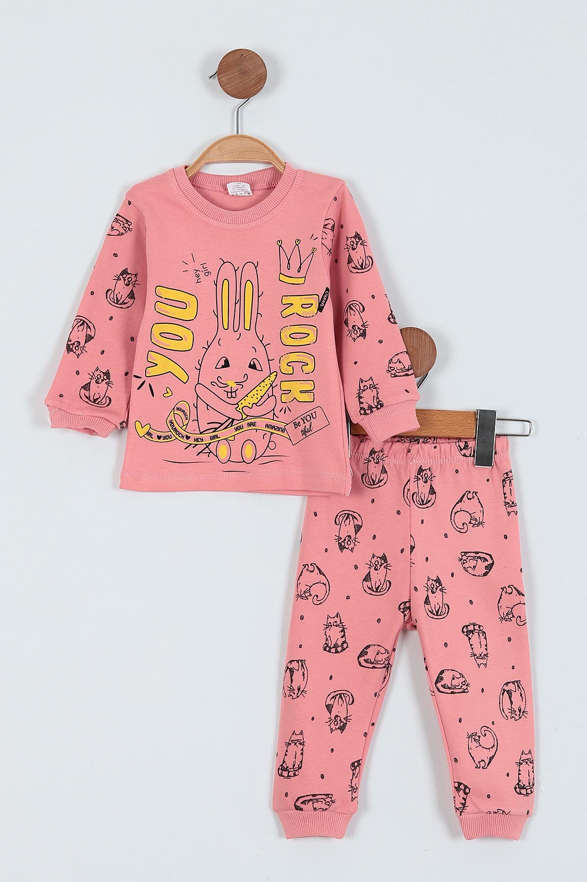 Gül Kurusu (1-3 Yaş) You Rock Baskılı Kız Çocuk Pijama Takım 219639