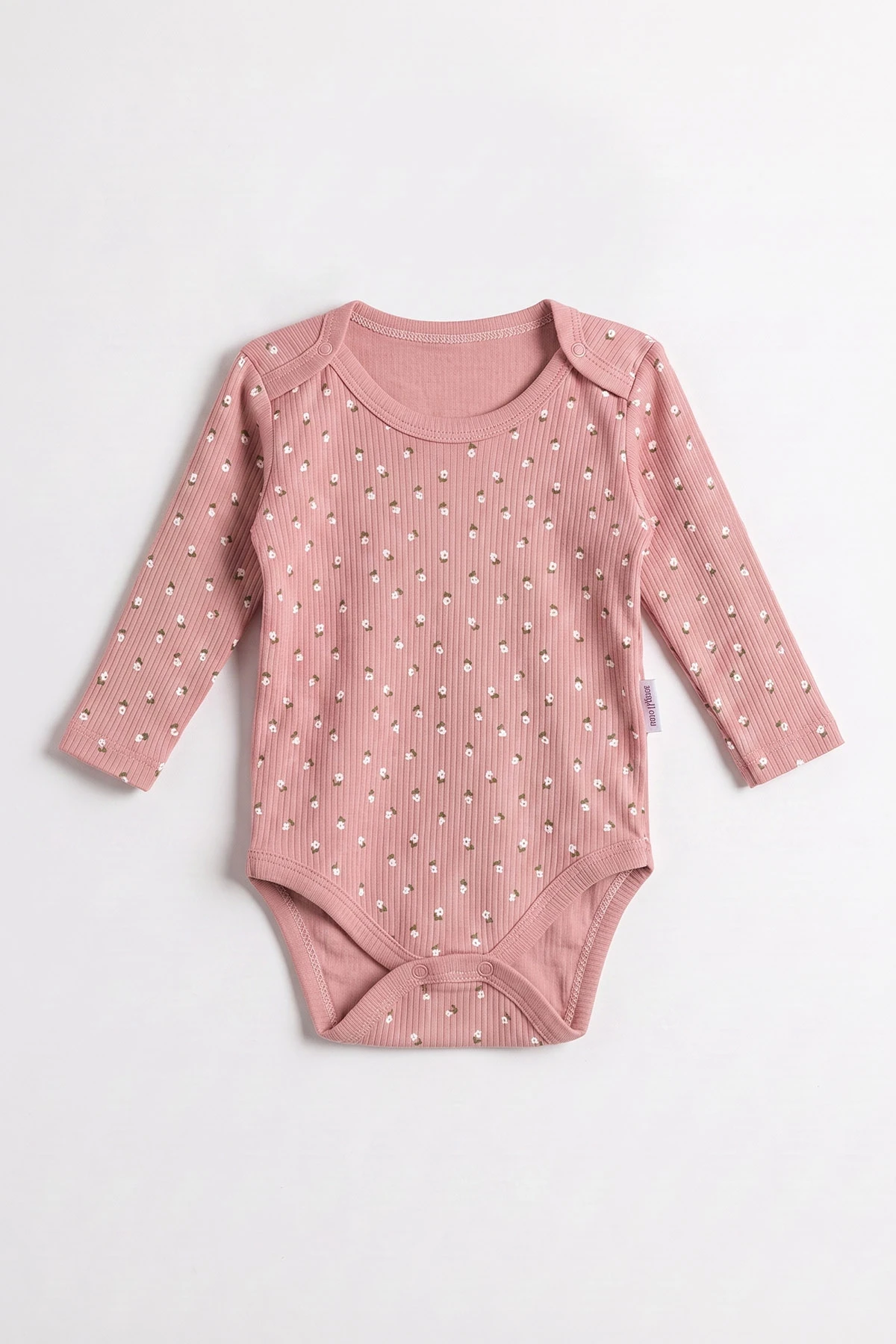 Gül Kurusu (1-3 Yaş)Çiçek Baskılı Uzun Kollu Kız Bebek & Çocuk Çıtçıtlı Badi 480288