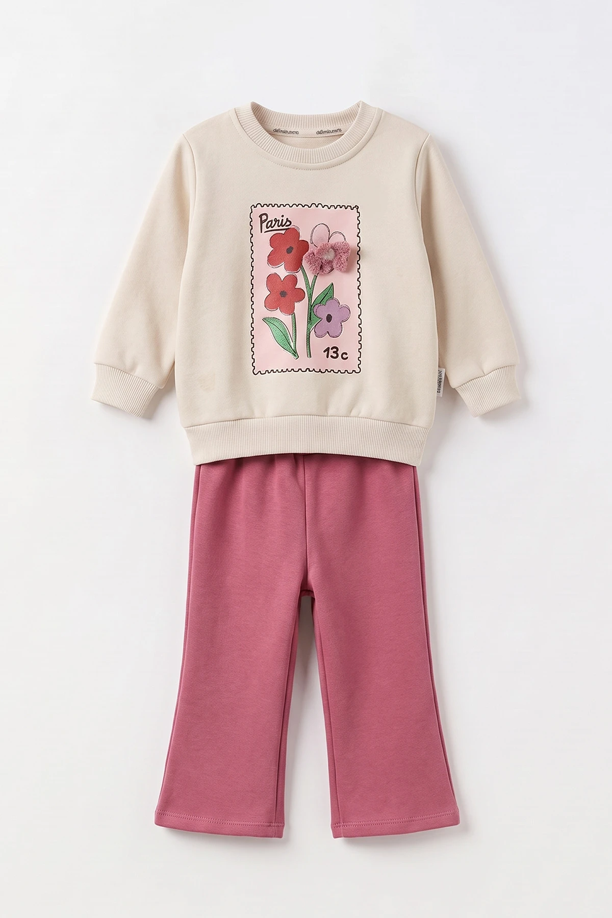 Gül Kurusu (1-5 Yaş) 3 ip Şardonlu Sweat Pantolon Kız Çocuk Kışlık Takım 495854