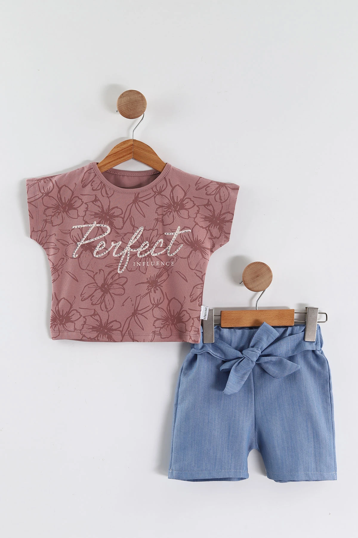 Gül Kurusu (1-5 Yaş) Perfect Taş Baskılı Tişörtlü Kot Şortlu Kız Çocuk Yazlık Takım 458957