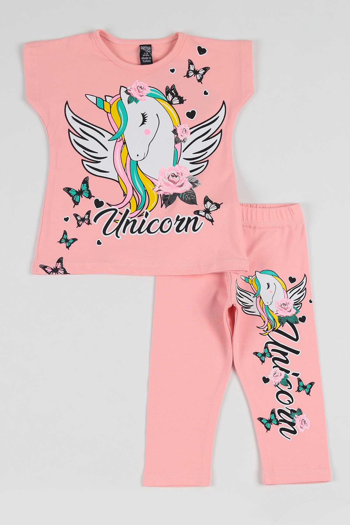 Gül Kurusu (1-8 yaş) Unicorn  Baskılı Kız Çocuk Taytlı Takım 114465