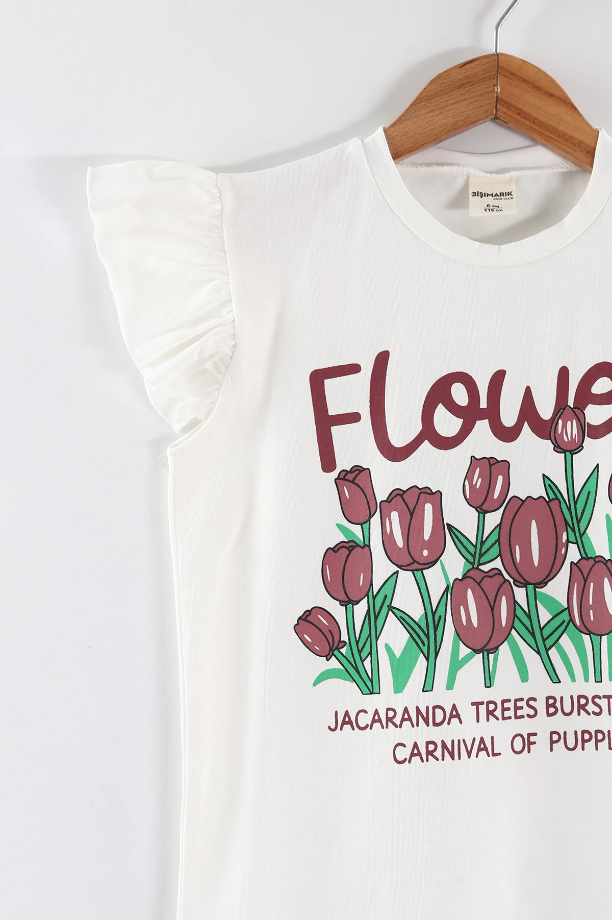 Gül Kurusu (1-9 Yaş) Flower Baskılı Koldan Fırfırlı Tişörtlü ve Cepli Şortlu Süprem Kız Çocuk Yazlık Takım 456419