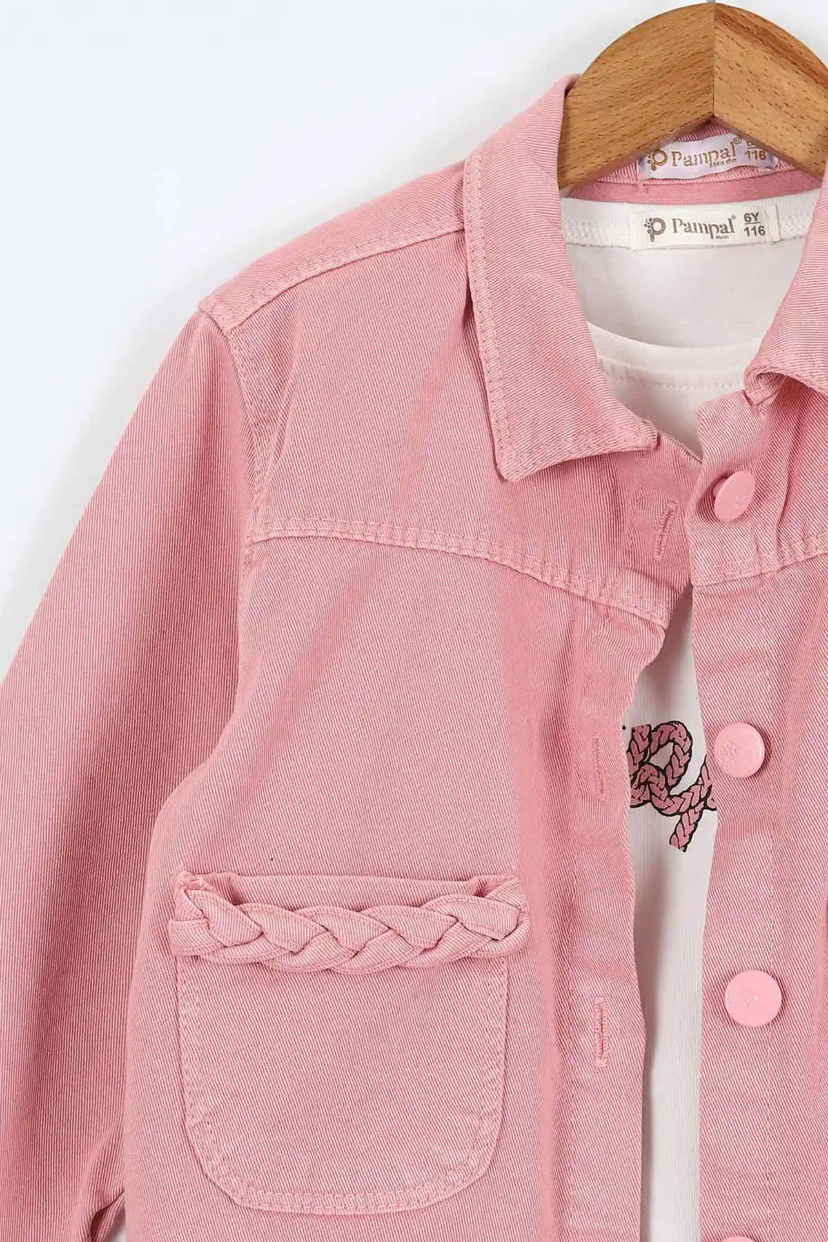 Gül Kurusu (1-9 Yaş)Happy Baskılı Tişörtlü Gabardin Pantolon ve Ceketli    Kız Çocuk 3'lü Takım 413513
