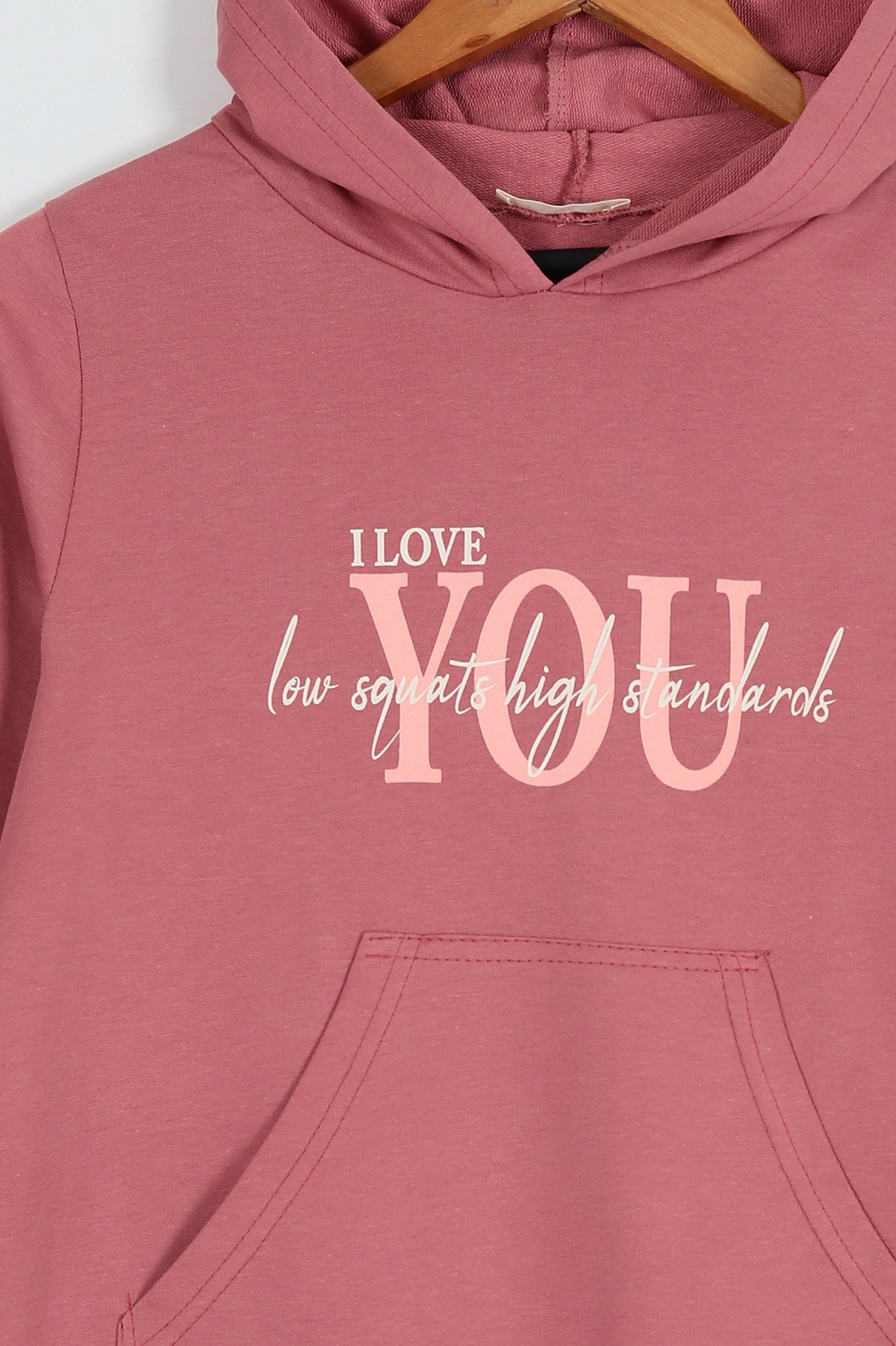 Gül Kurusu (10-13 Yaş) I Love You Baskılı İki İp Kapüşonlu İspanyol Paça Kız Çocuk Takım 203151