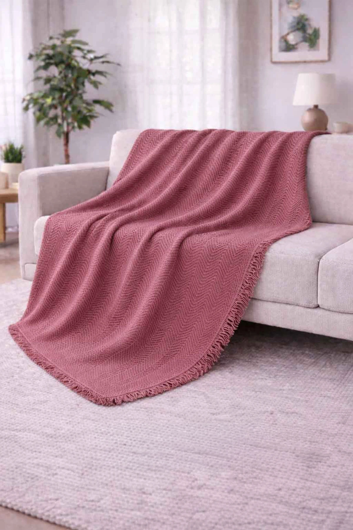 Gül Kurusu 170x200 Cm Bella Home Çok Amaçlı Örtü - Koltuk Örtüsü - Pike 434788