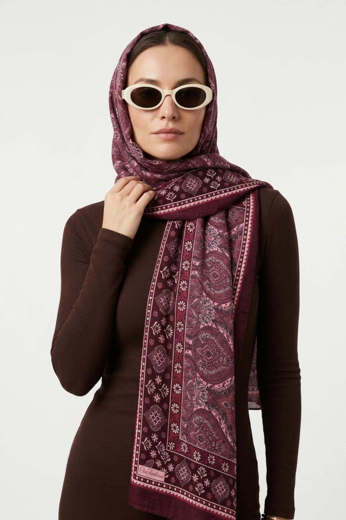 Gül Kurusu 180x70 Cm Our Fashion Dijital Baskılı Desenli Bambu Kraş Şal 488549
