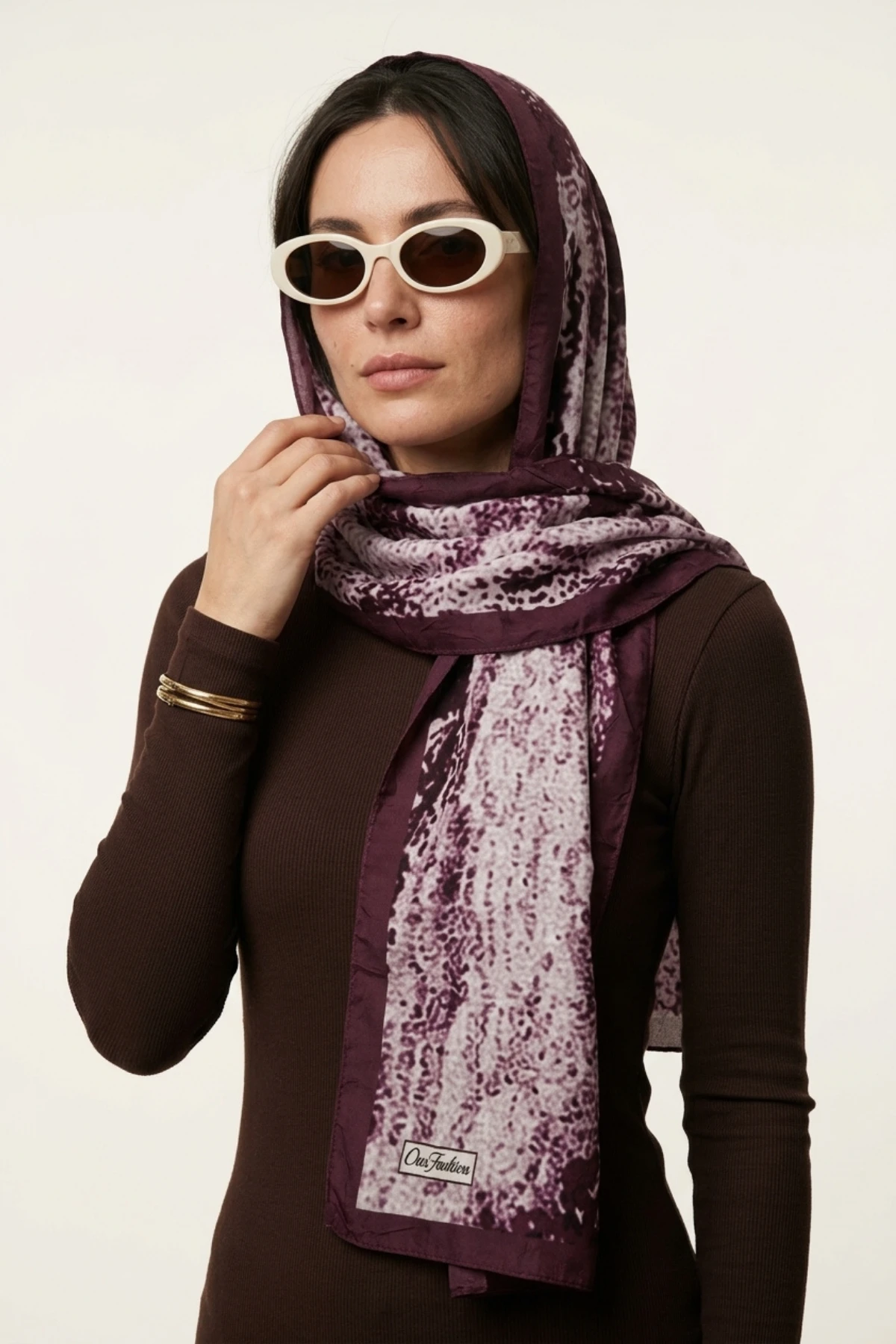 Gül Kurusu 180x70 Cm Our Fashion Dijital Baskılı Desenli Bambu Kraş Şal 488561
