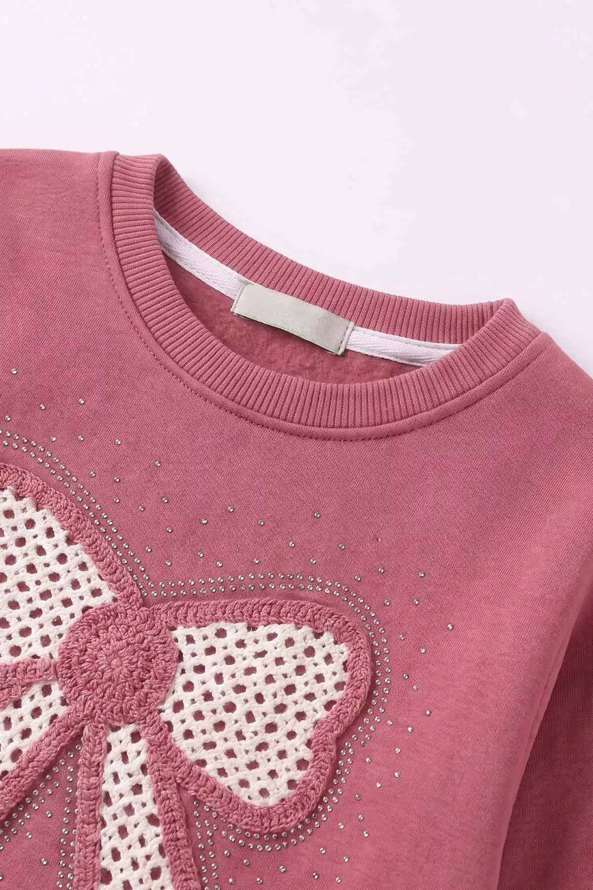 Gül Kurusu (2-12 Yaş) Fiyonk Nakışlı Taşlı  İçi Şardonlu Kız Çocuk Sweatshirt 483280
