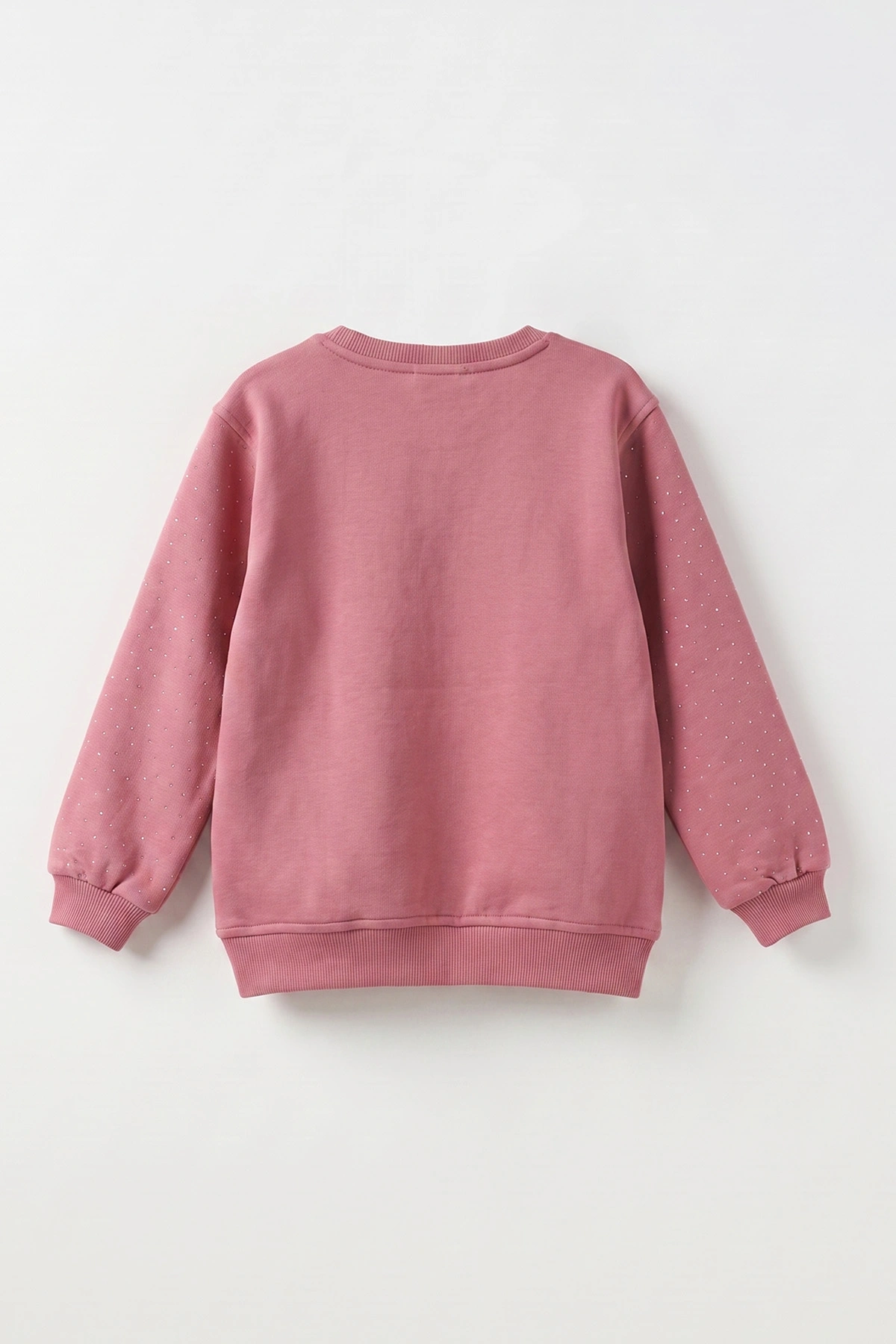 Gül Kurusu (2-12 Yaş) Kalp Nakışlı Taşlı  İçi Şardonlu Kız Çocuk Sweatshirt 483266