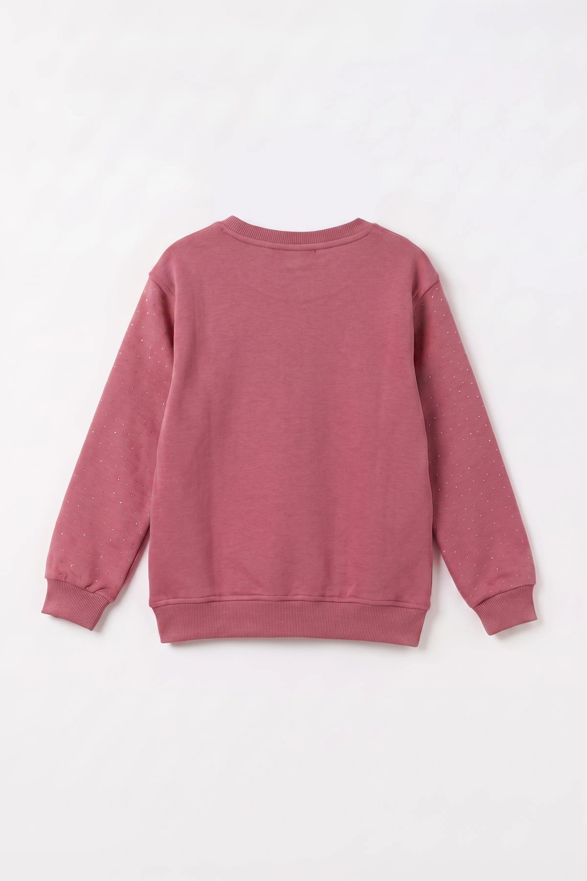 Gül Kurusu (2-12 Yaş) Kalpli Çiçek Nakışlı Taşlı  İçi Şardonlu Kız Çocuk Sweatshirt 483289