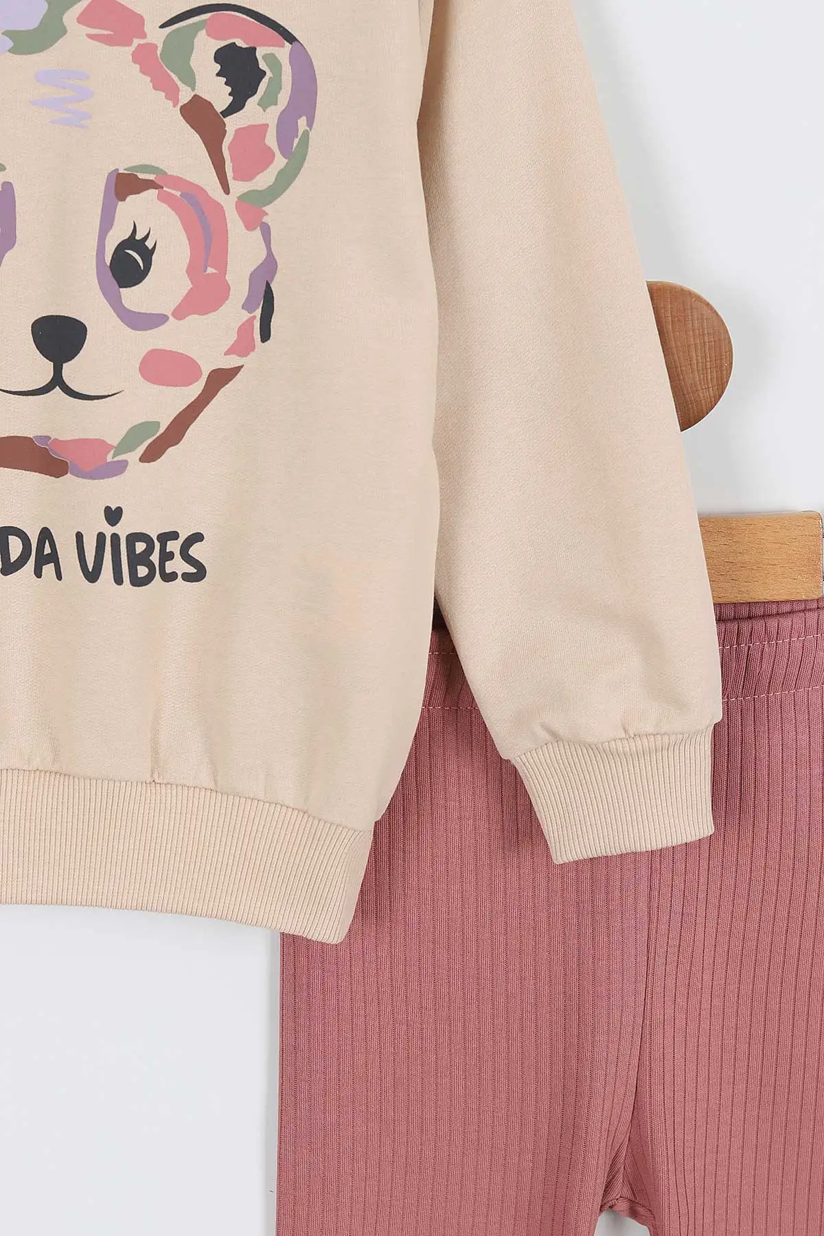 Gül Kurusu (2-5 Yaş) Panda Vibes Baskılı Taytlı Kız Çocuk Takım 336969