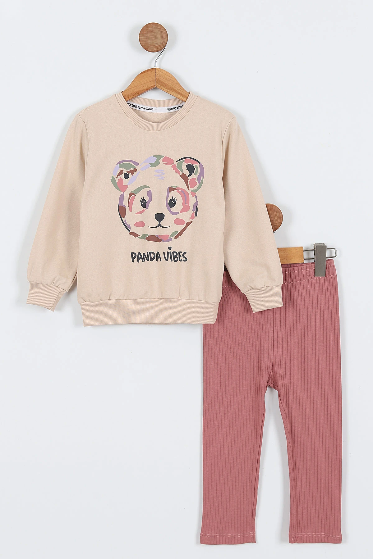 Gül Kurusu (2-5 Yaş) Panda Vibes Baskılı Taytlı Kız Çocuk Takım 336969