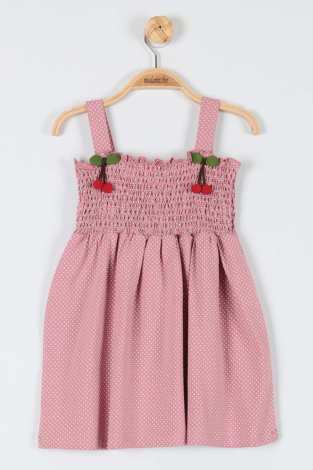 Gül Kurusu (2-5 Yaş) Puanlı Kiraz Motifli Kız Çocuk Elbise 181516