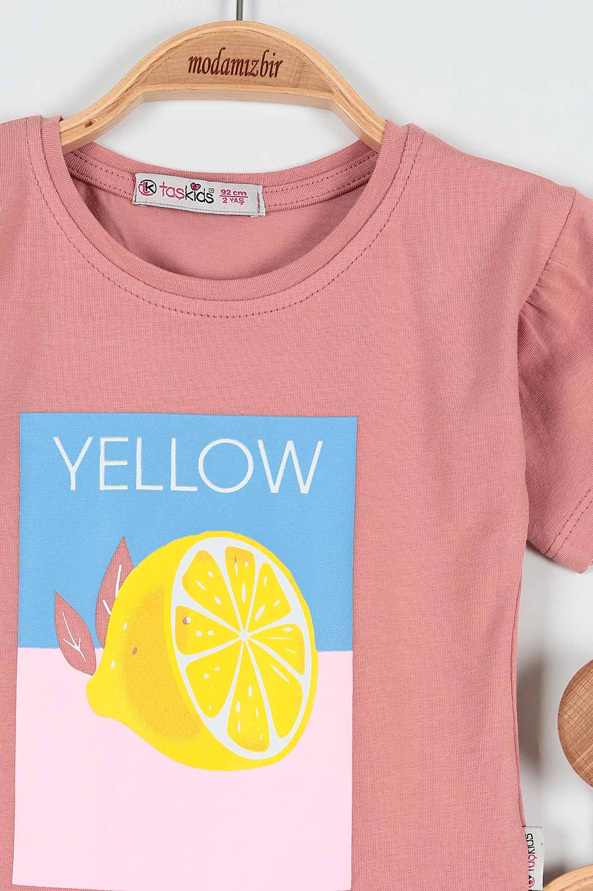 Gül Kurusu (2-5 Yaş) Yellow Limon Baskılı Taytlı Kız Çocuk Takım 190941