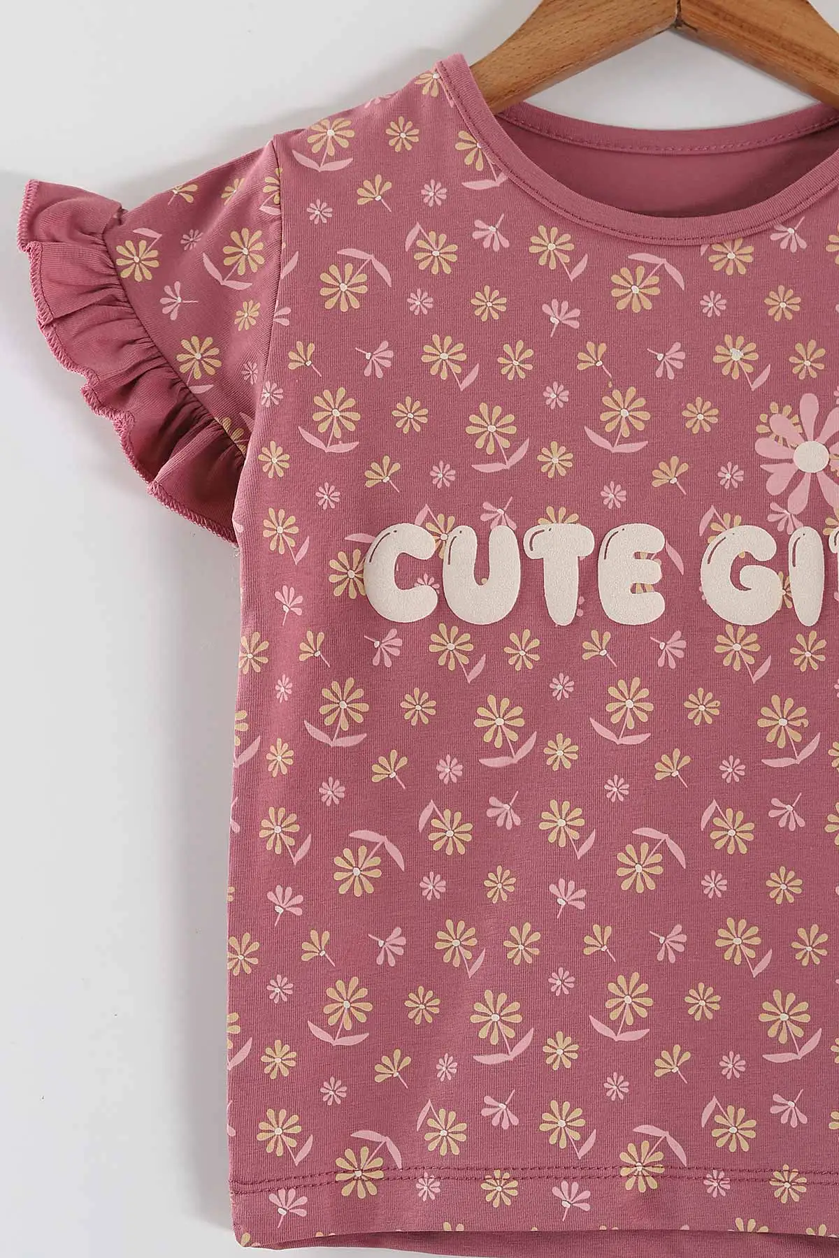 Gül Kurusu (2-5 Yaş)Cute Girl Baskılı Fitilli Şortlu Kız Çocuk Takım 446607