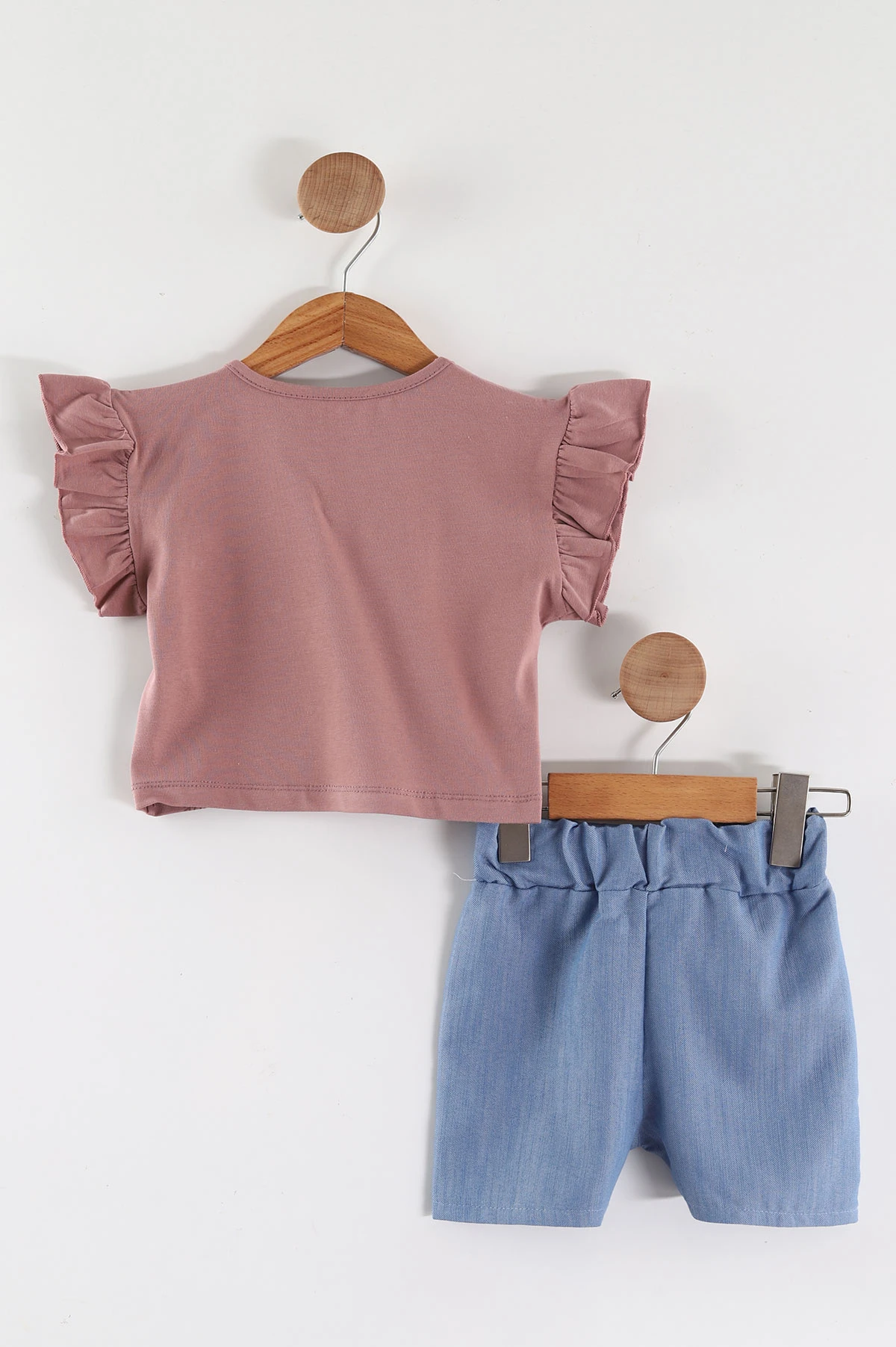 Gül Kurusu (2-5 Yaş)Fiyonk Baskılı Tencel Kumaş Şortlu Kız Çocuk Takım 462562