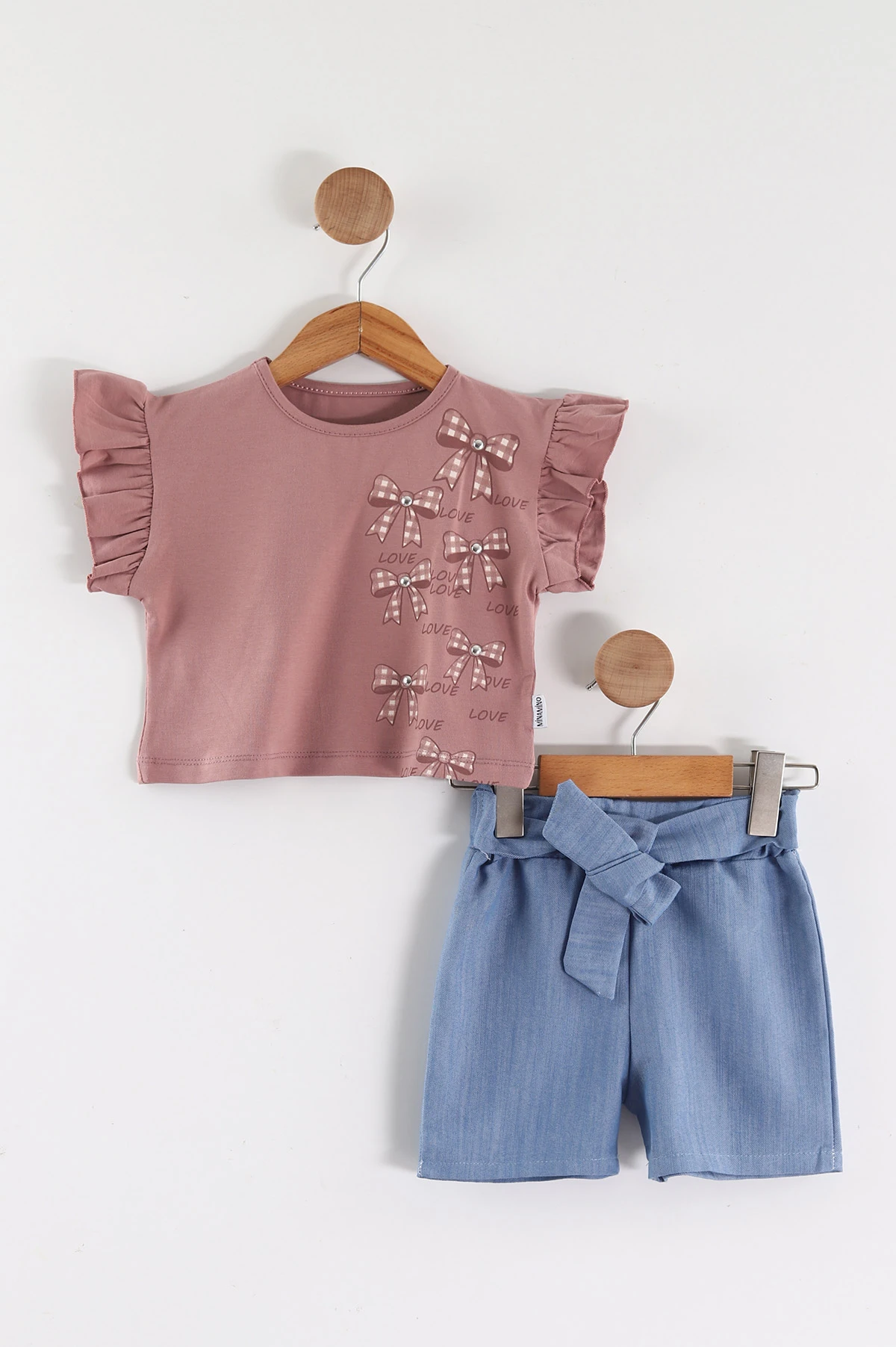 Gül Kurusu (2-5 Yaş)Fiyonk Baskılı Tencel Kumaş Şortlu Kız Çocuk Takım 462562