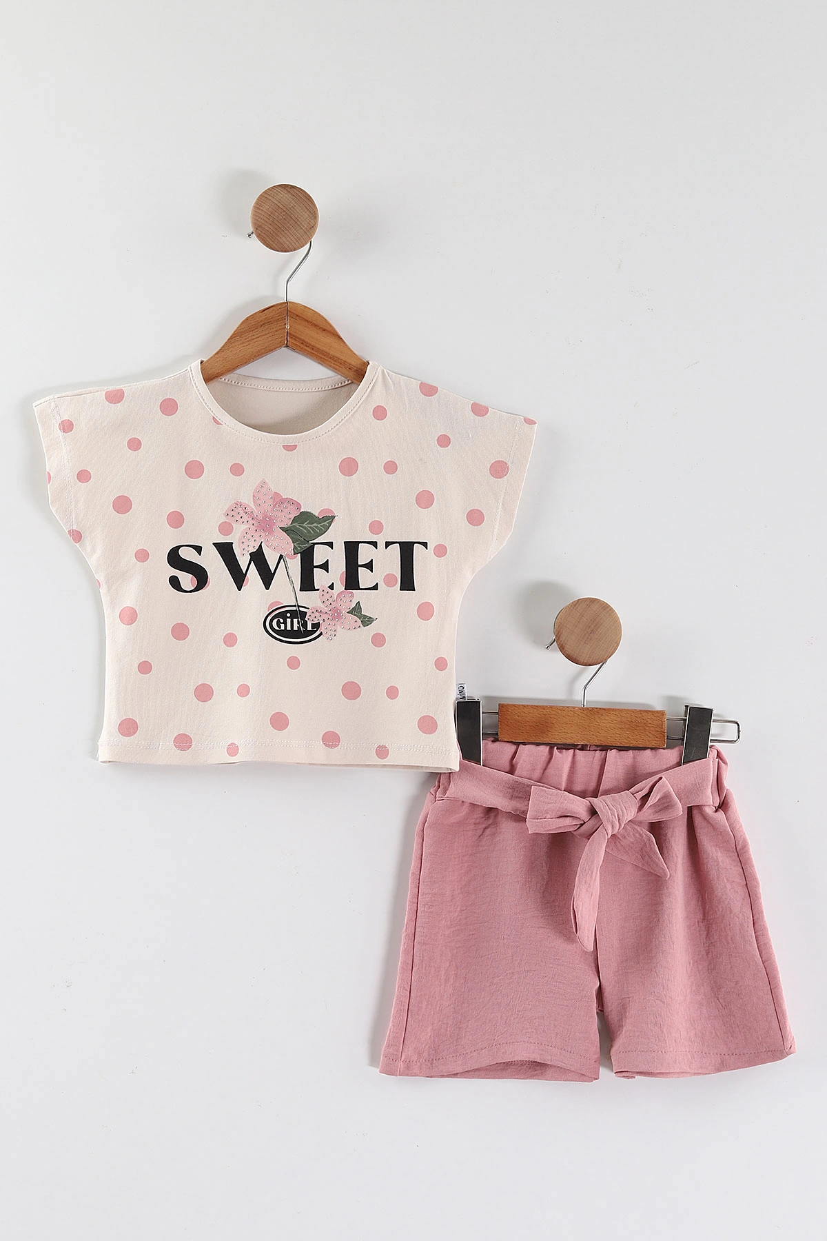 Gül Kurusu (2-5 Yaş)Sweet Taş Baskılı Flam Keten Kumaş Şortlu Kız Çocuk Takım 451971