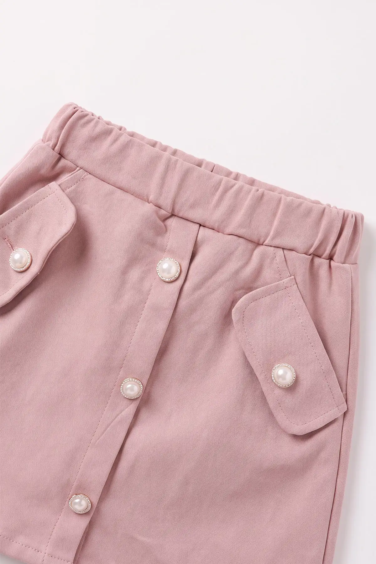 Gül Kurusu (2-6 Yaş) Gabardin Şort Etekli Peluş Yelekli Kız Çocuk 3'lü Takım 491157