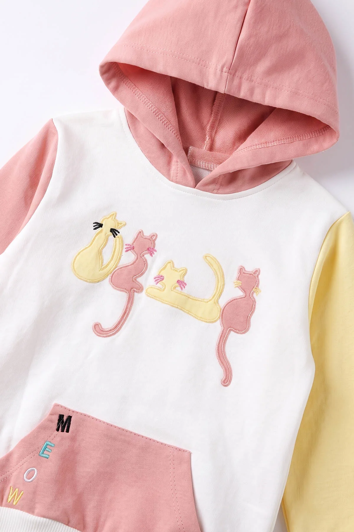 Gül Kurusu (2-6 Yaş)Kedi Nakışlı Kanguru Cepli Kapüşonlu Kız Çocuk 2'li Takım 483885