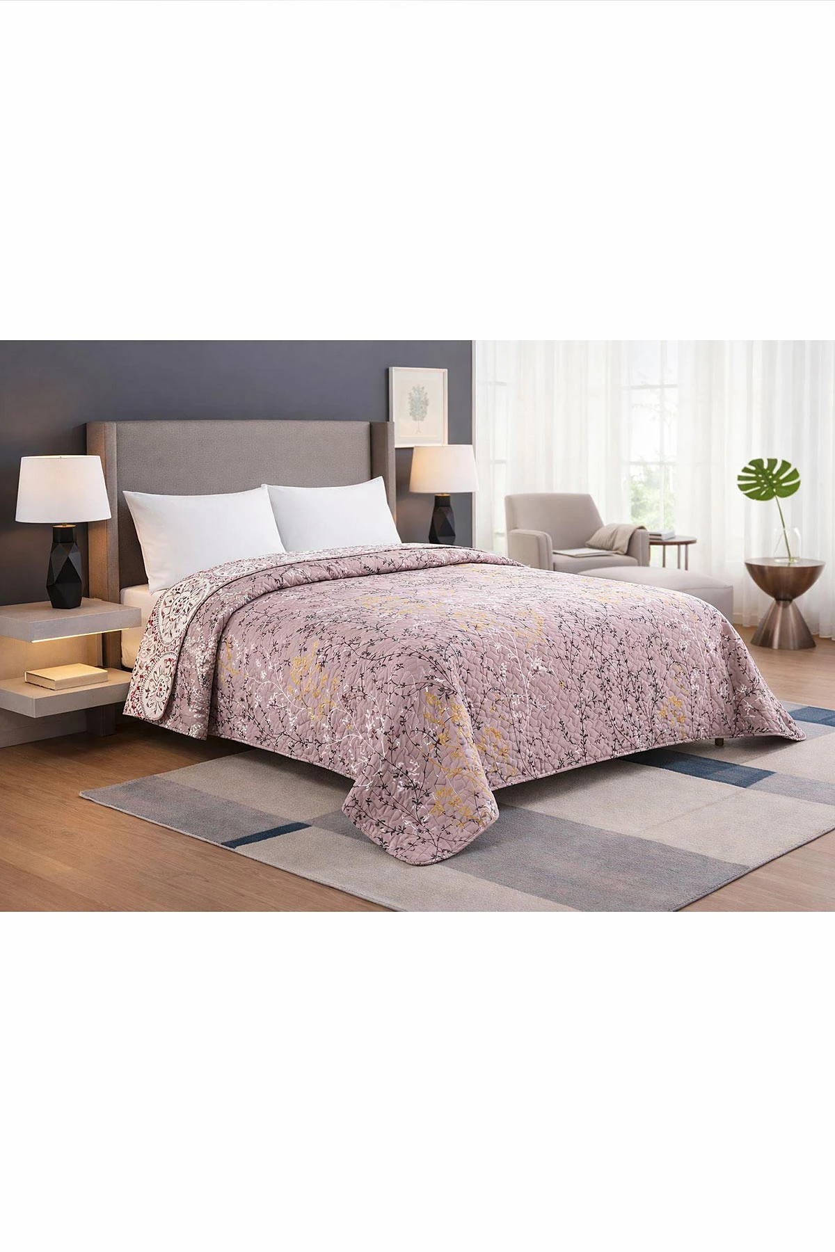 Gül Kurusu 200x220 Cm Bella Home Aden Çift Kişilik Çok Amaçlı Yatak Örtüsü 474814