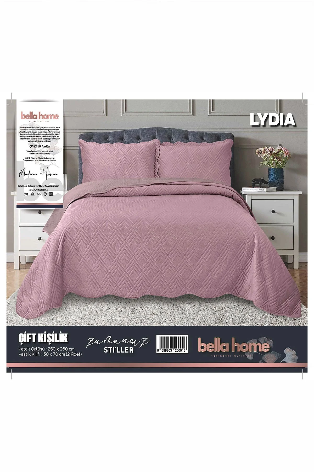 Gül Kurusu 250x260 Cm Elora Çift Kişilik Yatak Örtüsü Seti 474551