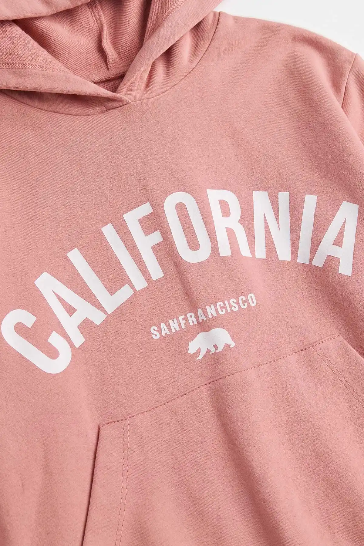 Gül Kurusu (3-10 Yaş)California Baskılı Kanguru Cepli Kapüşonlu Taytlı Kız Çocuk Takım 486367