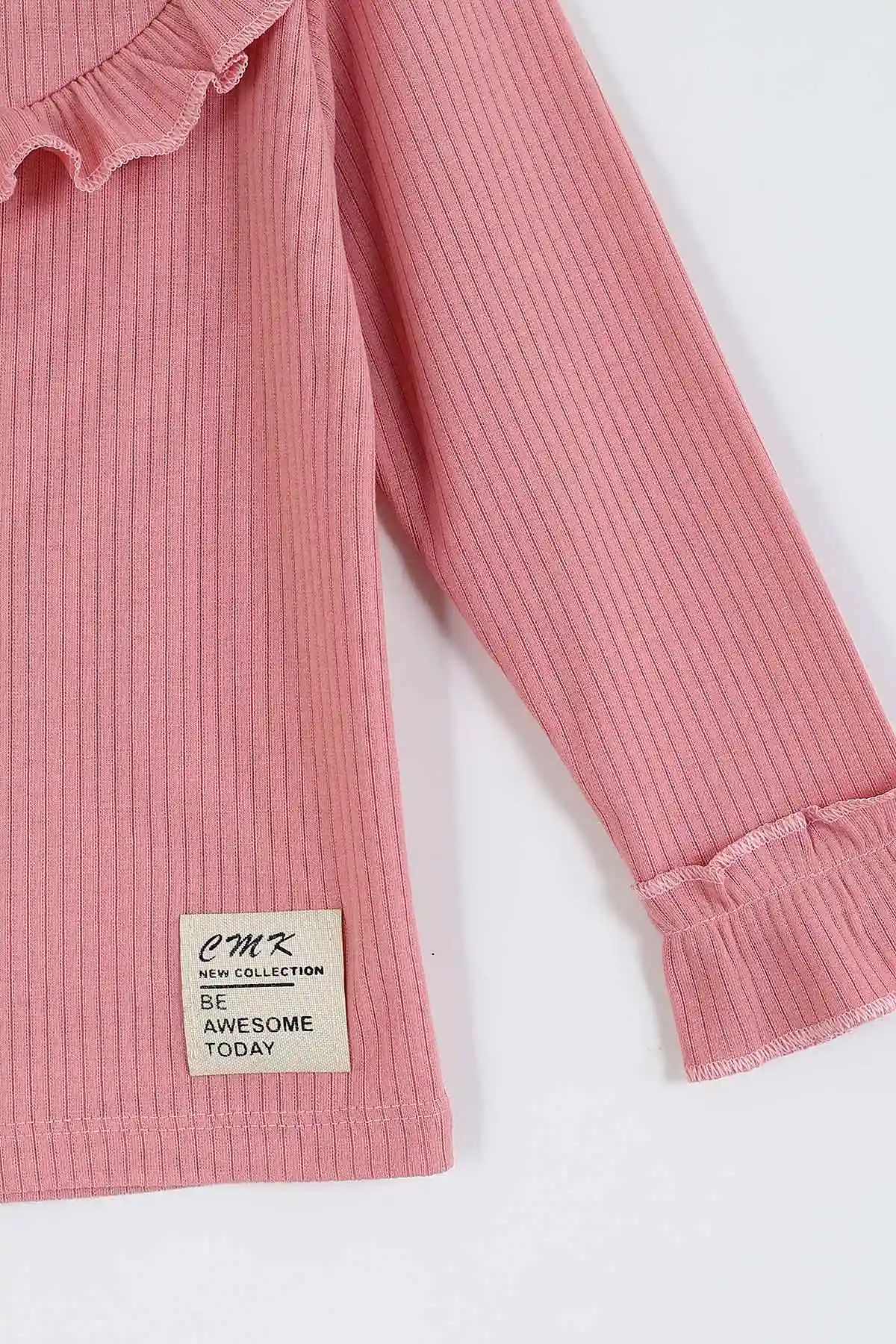 Gül Kurusu (3-11 Yaş) Yaka ve Kol Fırfır Detaylı Kız Çocuk Sweatshirt 297015
