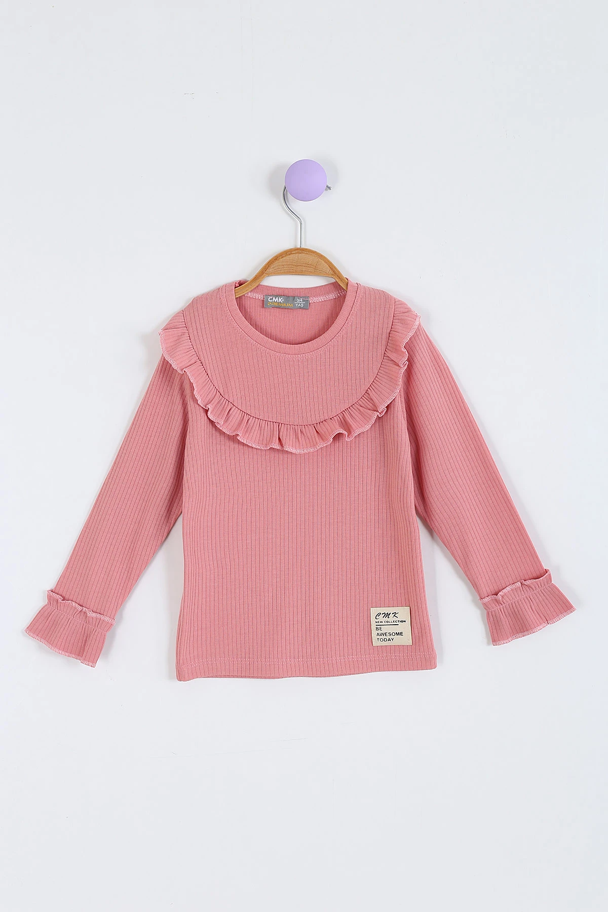 Gül Kurusu (3-11 Yaş) Yaka ve Kol Fırfır Detaylı Kız Çocuk Sweatshirt 297015