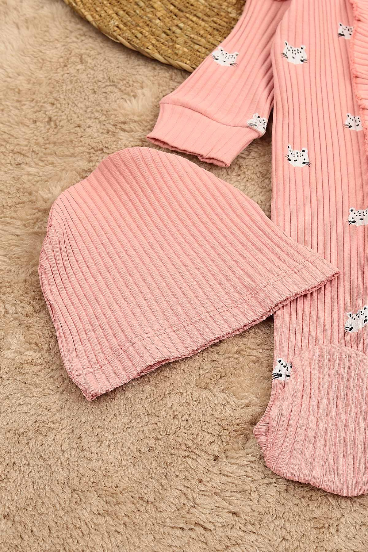 Gül Kurusu (3-12 Ay) Kedi Baskılı Önü Fırfırlı Kız Çocuk Tulum 152342