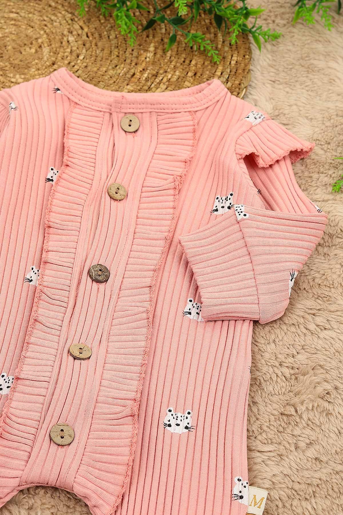 Gül Kurusu (3-12 Ay) Kedi Baskılı Önü Fırfırlı Kız Çocuk Tulum 152342