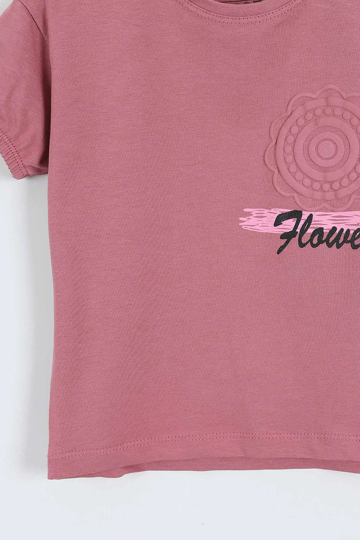 Gül Kurusu (3-12 Yaş) Flower Baskılı Kol Lastikli Kız Çocuk Tişört 354293