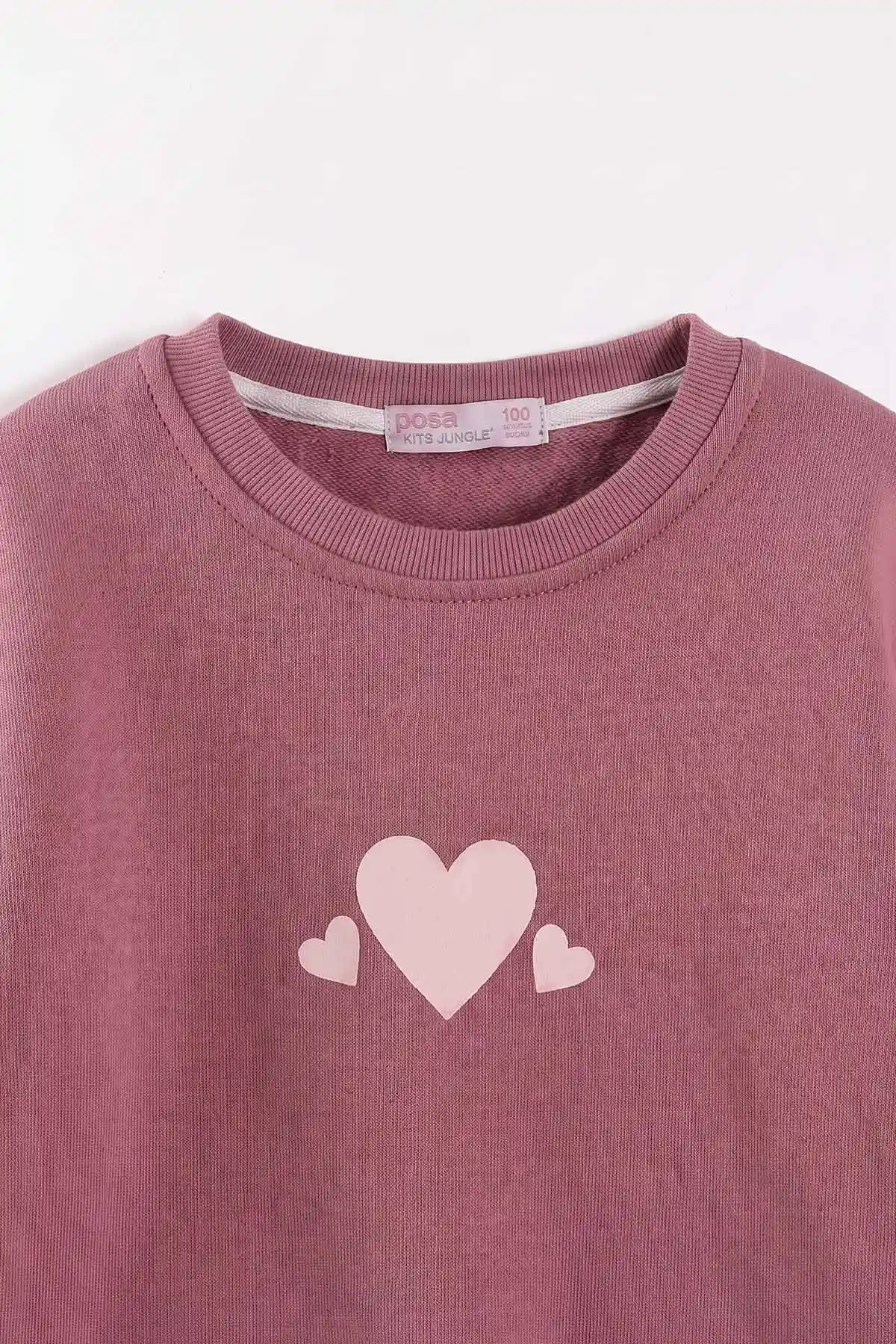 Gül Kurusu (3-12 Yaş) Kalp Baskılı 3 İp Şardonlu Kız Çocuk Sweatshirt 473978