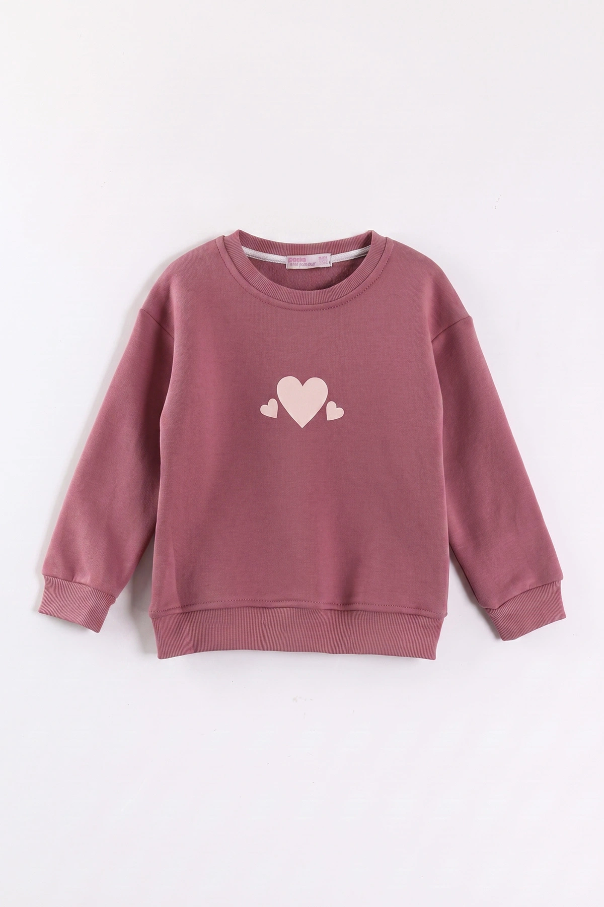 Gül Kurusu (3-12 Yaş) Kalp Baskılı 3 İp Şardonlu Kız Çocuk Sweatshirt 473978
