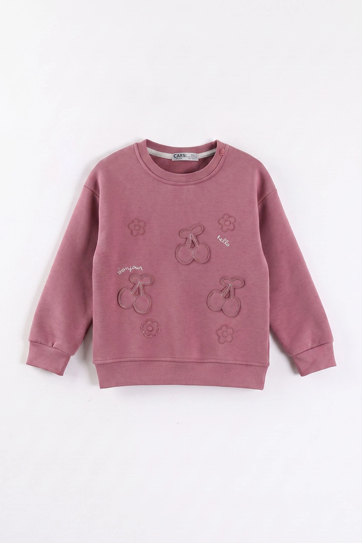 Gül Kurusu (3-12 Yaş) Kiraz Nakışlı Şardonlu Kız Çocuk Sweatshirt 473992