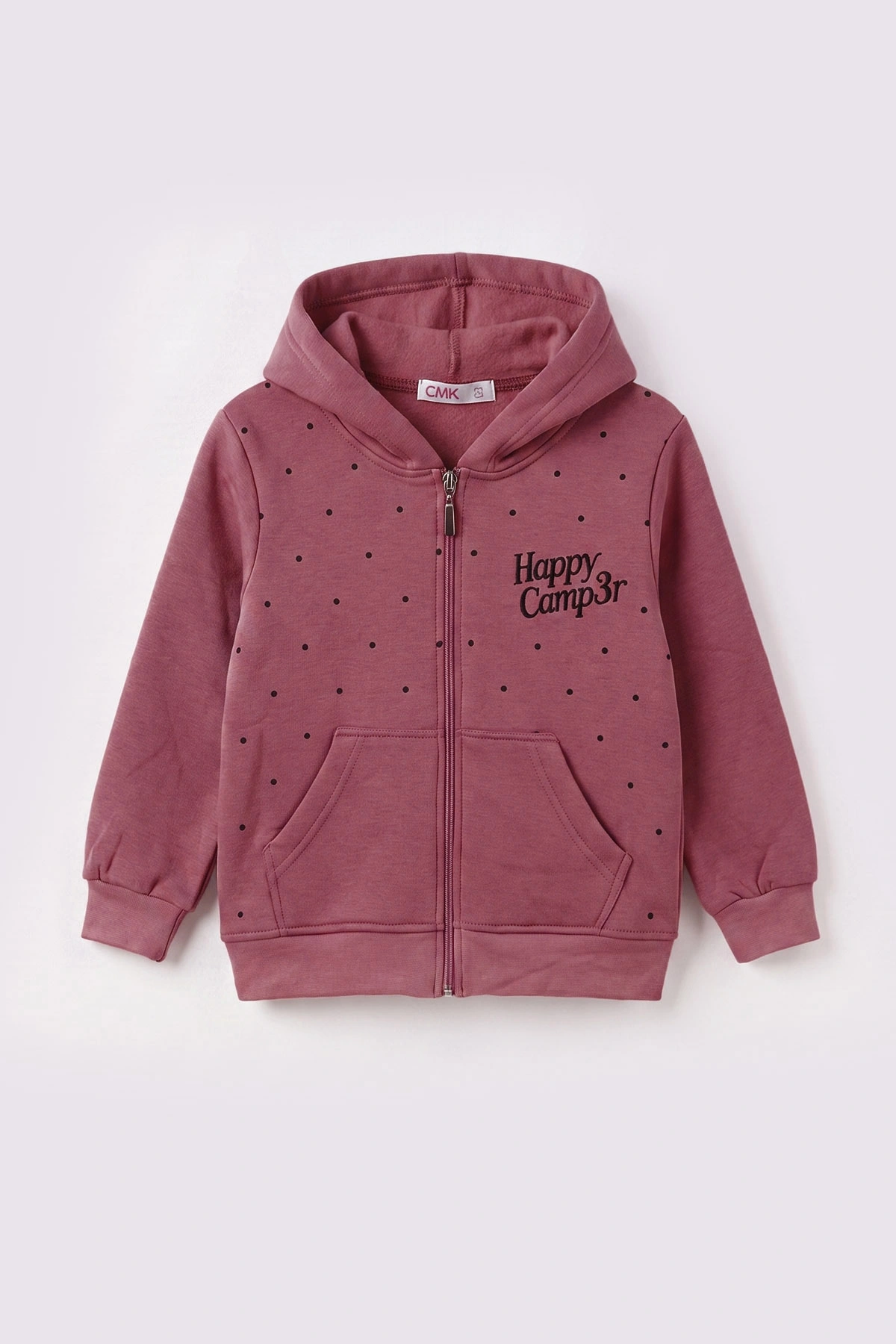 Gül Kurusu (3-12 Yaş) Noktalı Baskılı Kapüşonlu 3 İp Şardonlu Kız Çocuk Sweatshirt 483901