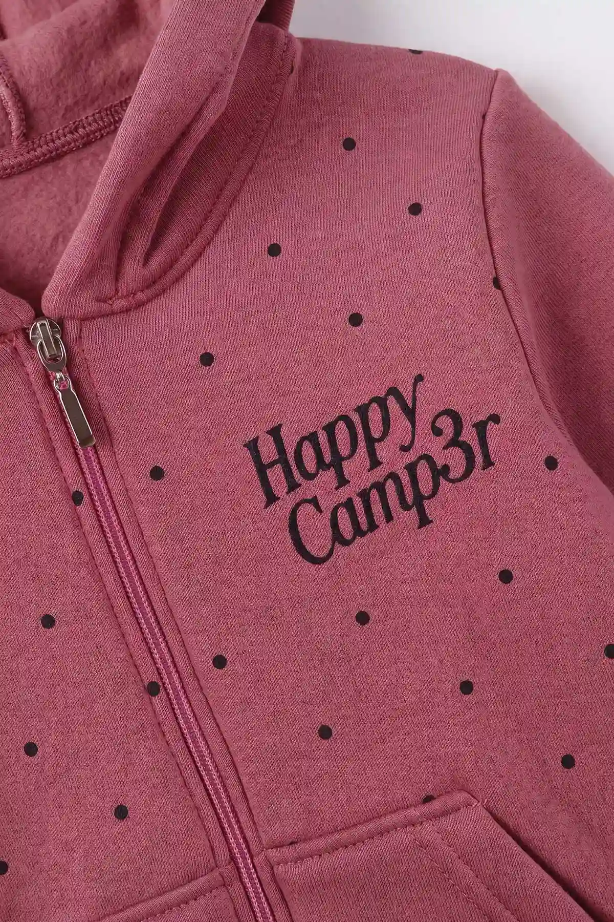 Gül Kurusu (3-12 Yaş) Noktalı Baskılı Kapüşonlu 3 İp Şardonlu Kız Çocuk Sweatshirt 483901