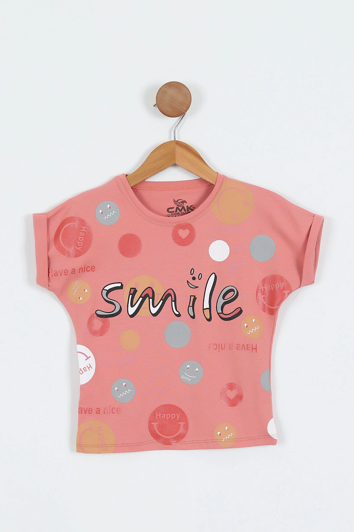 Gül Kurusu (3-12 Yaş)Smile  Baskılı  Kız Çocuk Kısa Kol Tişört 354032