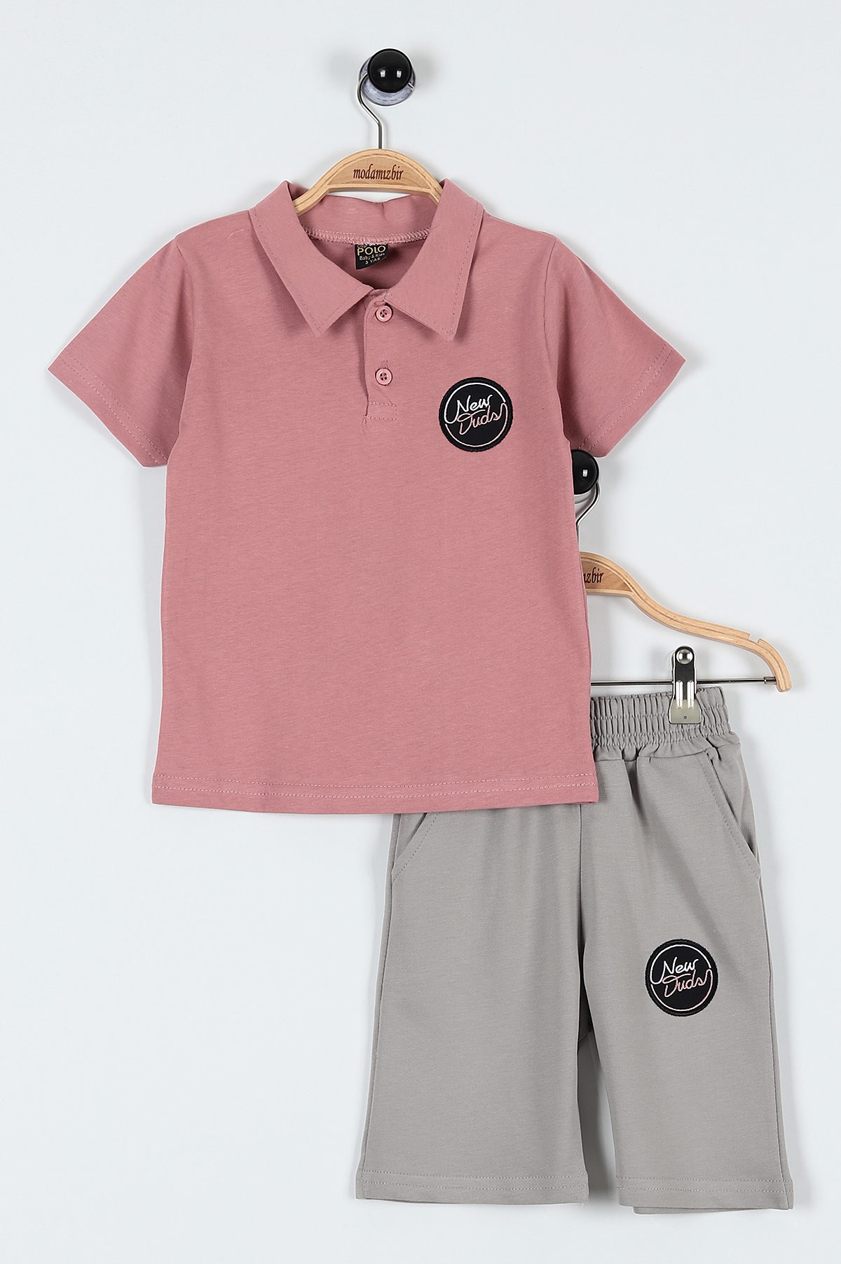 Gül Kurusu (3-6 Yaş) New Duds Nakışlı Yakalı Düğme Detaylı Erkek Bebe Takım 183592