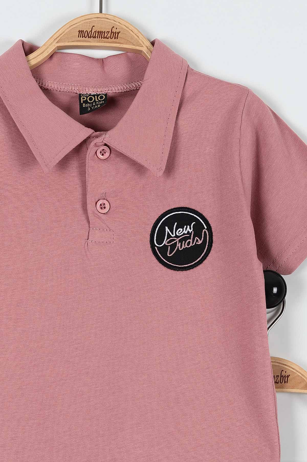 Gül Kurusu (3-6 Yaş) New Duds Nakışlı Yakalı Düğme Detaylı Erkek Bebe Takım 183592