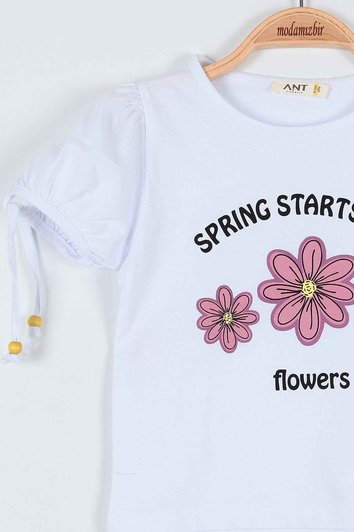Gül Kurusu (3-7 Yaş) Çiçek Flowers Baskılı Boncuklu Şortlu Kız Çocuk Takım 186315