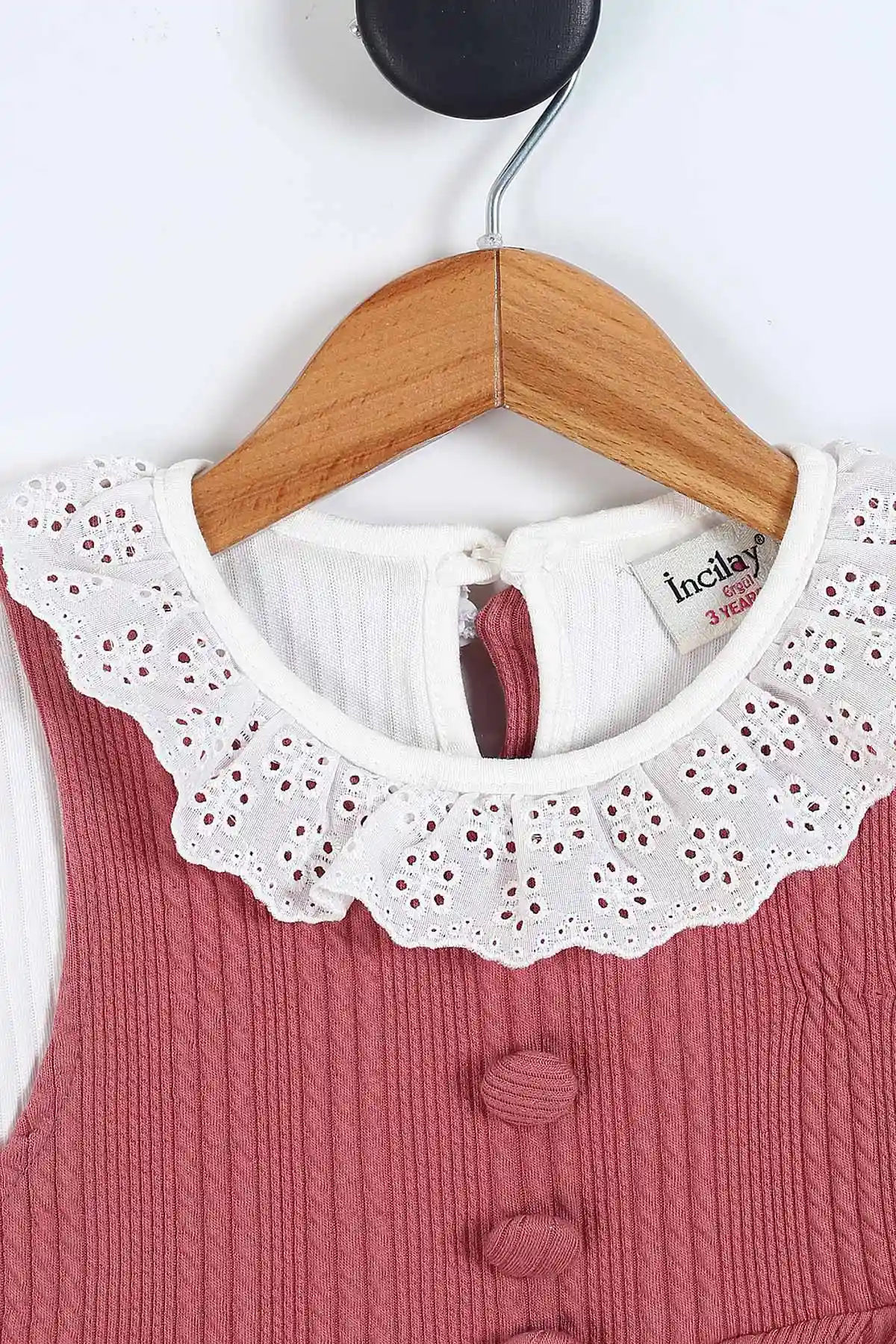 Gül Kurusu (3-7 Yaş) Güpürlü Badili Ön Düğme Detaylı Kız Çocuk 3'lü Takım 331719