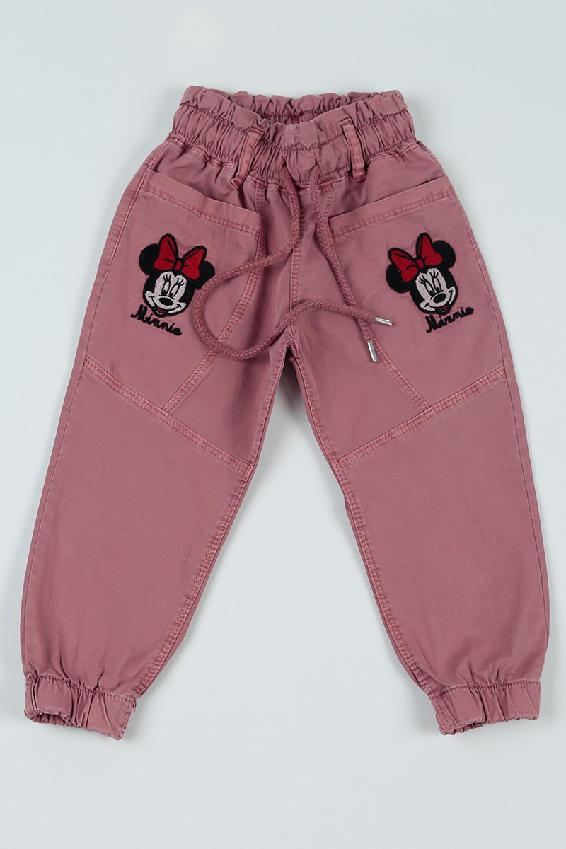 Gül Kurusu (3-7 Yaş) Minnie Mouse Nakışlı Bel Lastikli Kız Çocuk Pantolon 94768