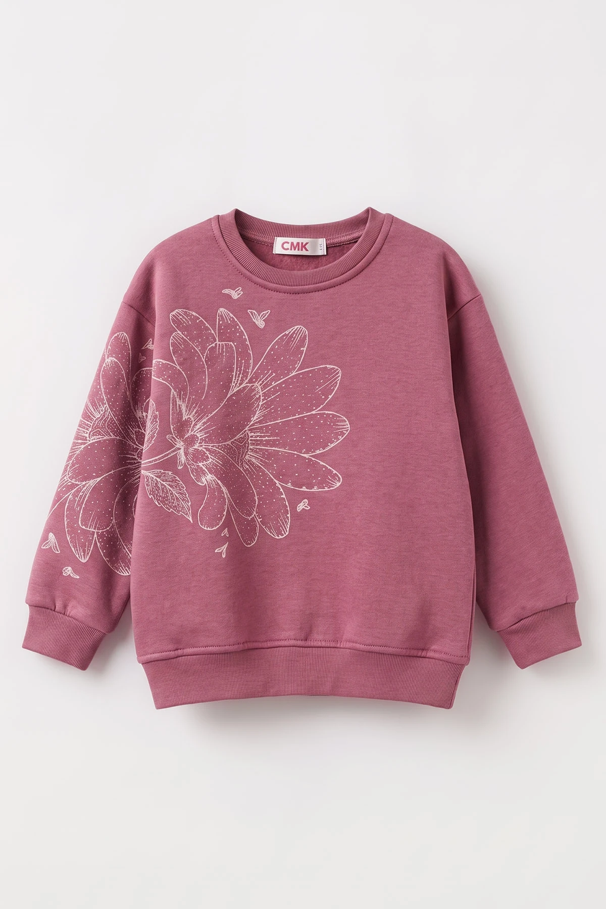 Gül Kurusu (4-12 Yaş) Çiçek Baskılı İçi Şardonlu Kız Çocuk Sweatshirt 495884