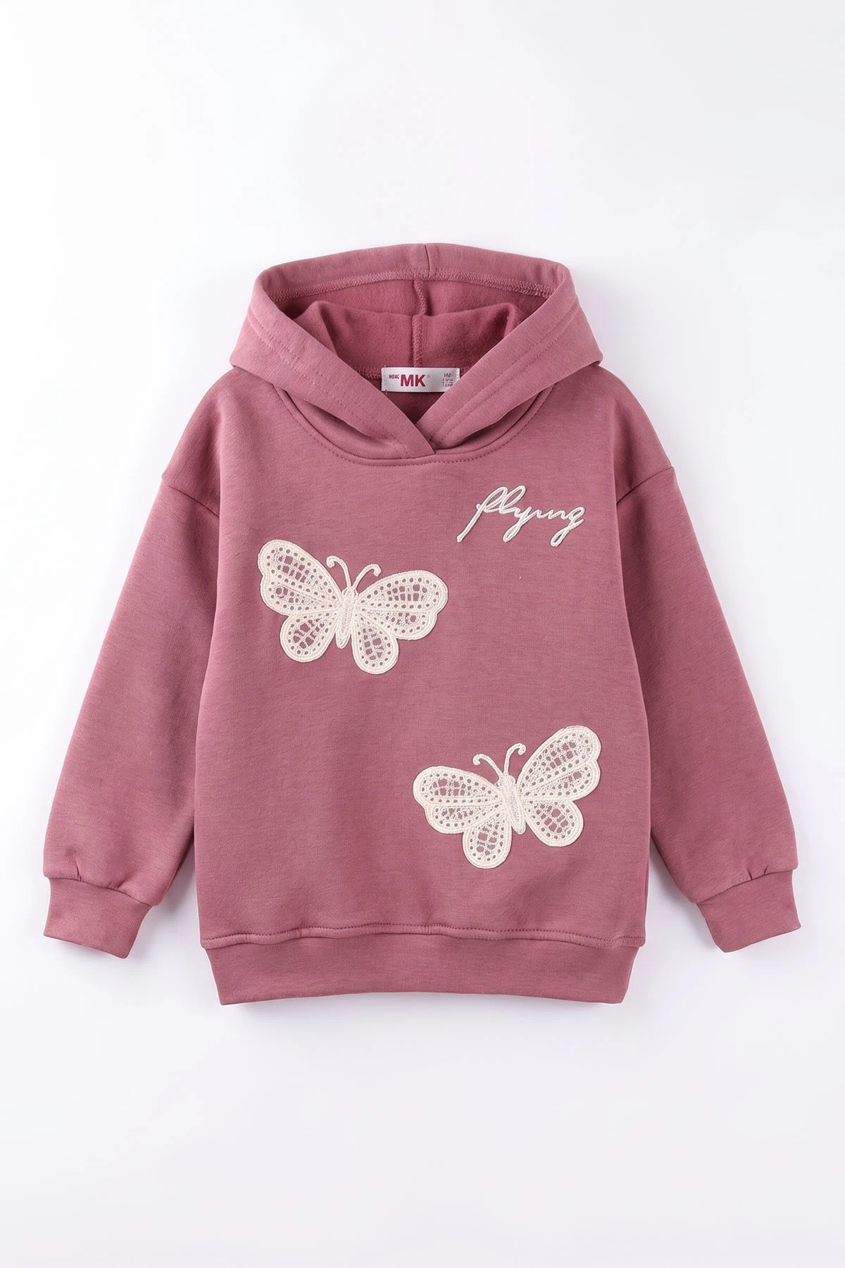 Gül Kurusu (4-12 Yaş) Kelebek Süzene Nakışlı İçi Şardonlu Kız Çocuk Sweatshirt 495875