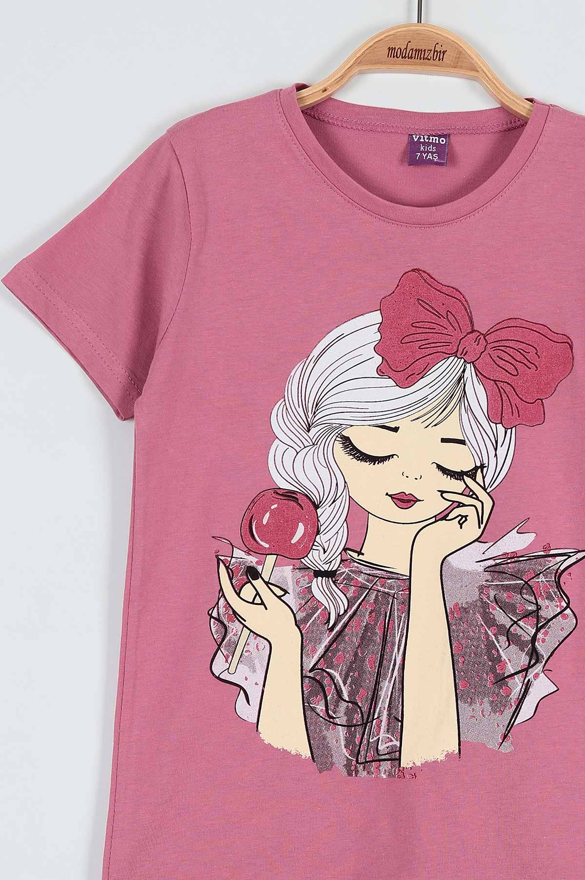 Gül Kurusu (4-6 Yaş) Elme Şekeri Baskılı Kız Çocuk Pijama takım 186842