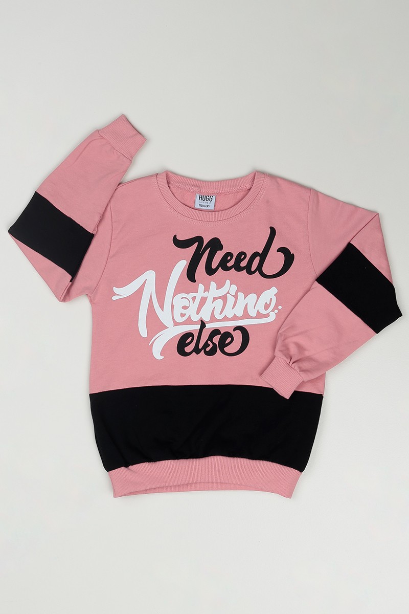 Gül Kurusu (4-8 Yaş) Nothing Baskılı Kız Çocuk Sweatshirt 85557