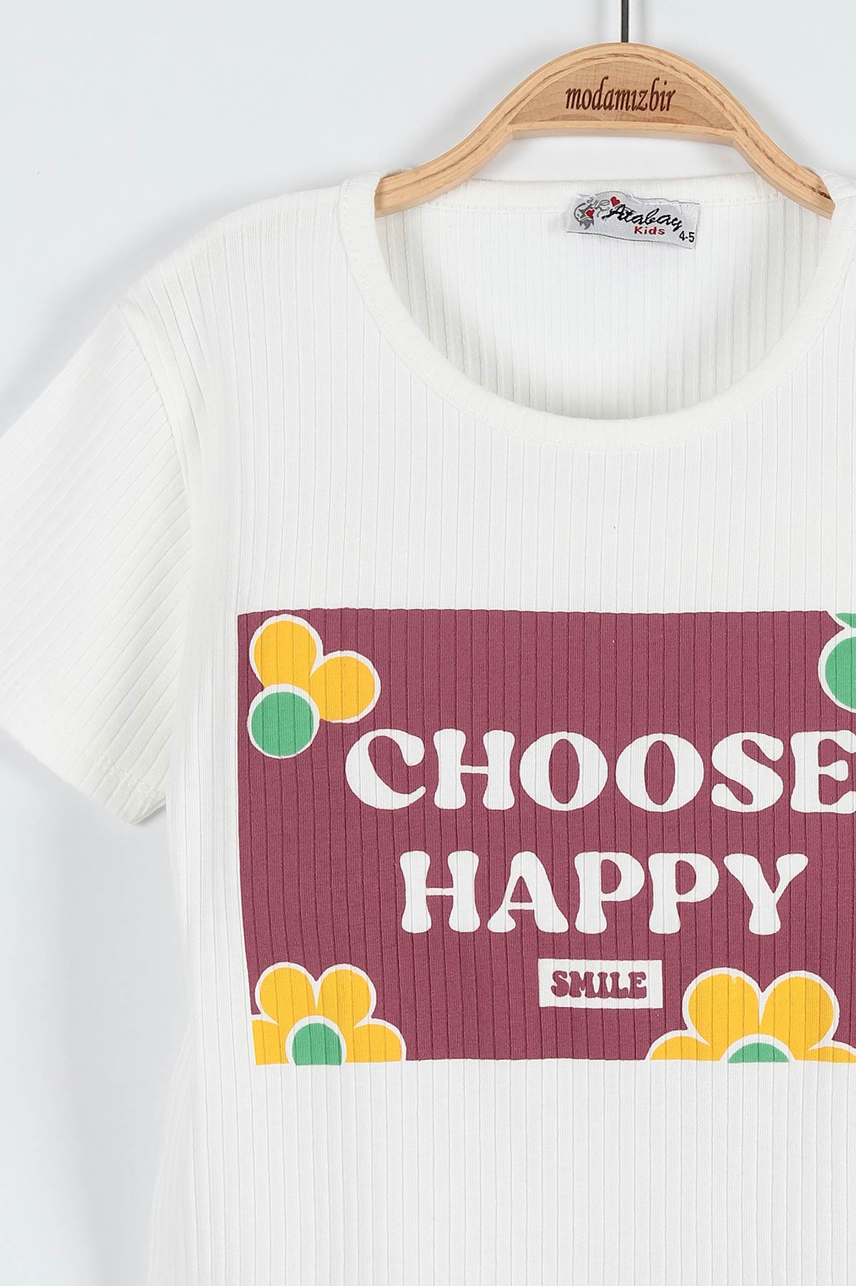 Gül Kurusu (5-8 Yaş) Choose Happy Baskılı Şortlu Fitilli Kız Çocuk Takım 184832