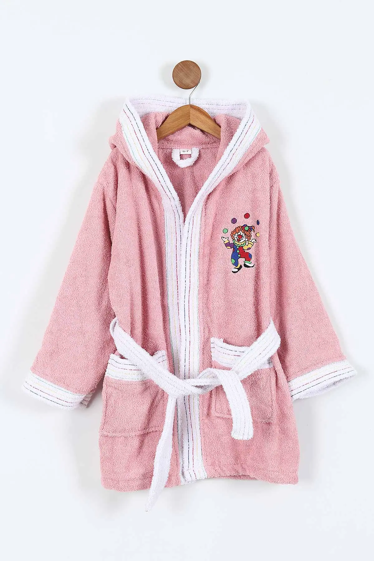 Gül Kurusu (6-13 Yaş) Nakışlı Kapüşonlu Çocuk Bornoz 413148